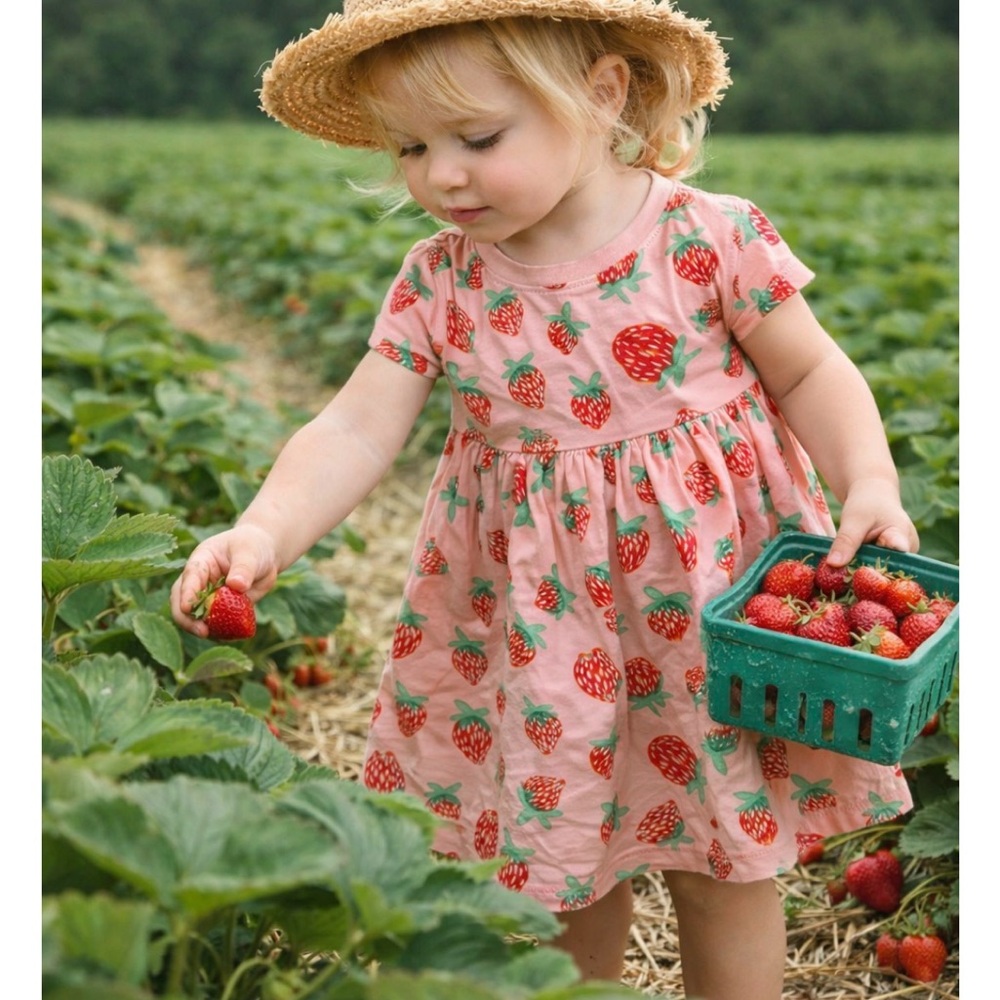 Old Navy Pink Strawberry Print Toddler Dress 18-24M | Summer Farmcore Girls